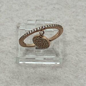 925 Sterling Silver Rose Gold Plated Cz Circle Dangle Charm Stacker Ring Sz 5.75